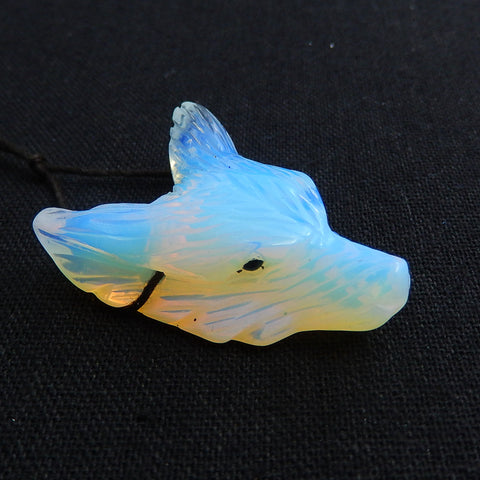 Perle pendentif tête de loup sculptée à la main en opalite, 40x31x15mm, 17.8g