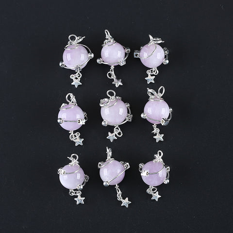 Natural Kunzite Brass Plated Silver Pendant Bead, Gemstone Jewelry Gift, 33x19mm, 4.7g