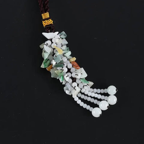 Leaf Shaped Beads Green Jade Car Charm Tassel Car Pendant