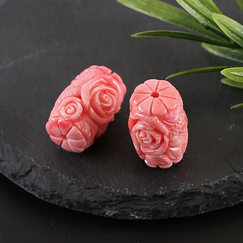 BITEFU 1Pair Pink Conch Shell (Made Of Powder Of Shell, Color Is Enhanced ) Long strip flower, 9.6g