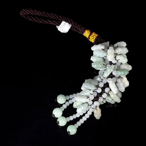 Teardrop Beads Green Jade Car Charm Tassel Car Pendant