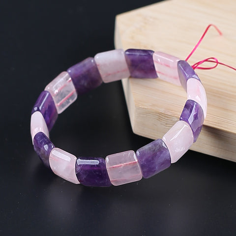 Natural Pink Quartz and Amethyst Bracelet 15*13*6mm, 21mm length, 38.5g