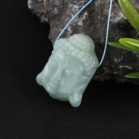 BITEFU Carved Natural Amazonite Buddha Head Gemstone Pendant Bead, 11g