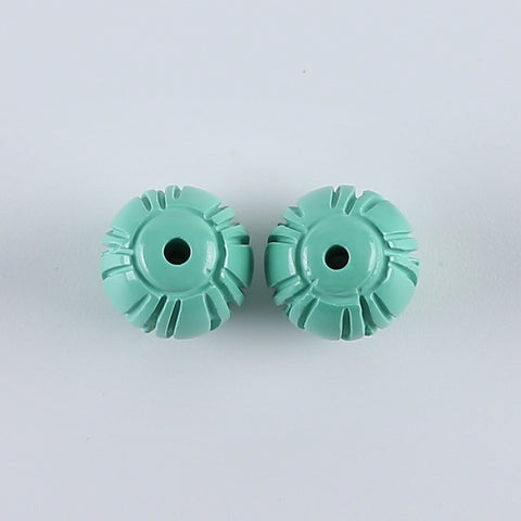 1 Pair Carved Turquoise Round Gemstone Earring Beads,Handmade Gemstone Wholesale,10mm,2.3g