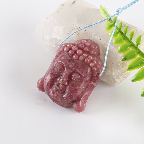 BITEFU Carved Natural Rhodonite Buddha Head Gemstone Pendant Bead,16g