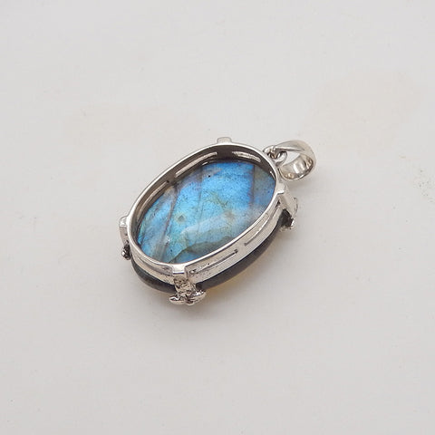 Silver Accessories! Natural Labradorite Gemstone With Silver 925 Pendant, Popular Gemstone Pendant, 21x14x8mm, 4.4g