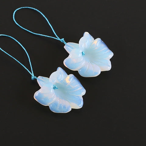 Gomggsale 1 Pairs Carved Opalite Flower Gemstone Earring Beads, Popular Stone Flower Earring Pair, Handmade Gemstone Jewelry