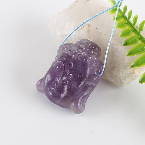 BITEFU Carved Natural Amethyst Buddha Head Gemstone Pendant Bead, 12g