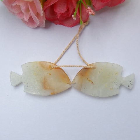 Vente chaude paire de boucles d'oreilles en poisson sculpté Amazonite, pierre pour la fabrication de boucles d'oreilles, 35x19x5mm, 8.7g