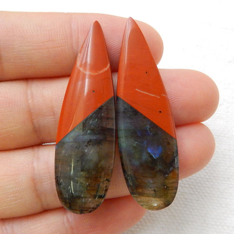 Intarsia of Labradorite and Red River Jasper Earring Beads 42x13x5mm, 8.8g