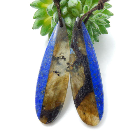 Intarsia of Labradorite and Lapis Lazuli Earring Beads 42x12x4mm, 7.7g