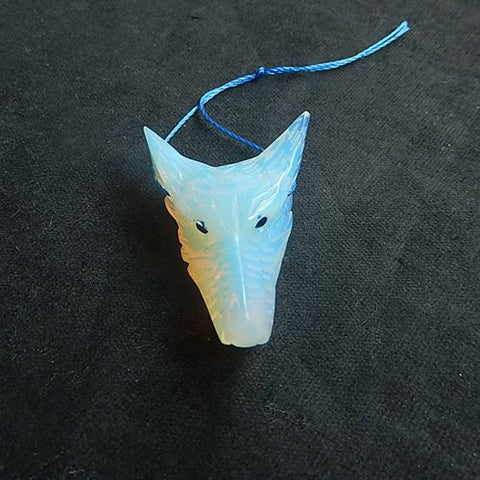 Opalite Carved wolf head Pendant Bead 40x31x15mm, 17.8g