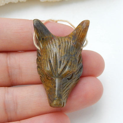 Natural Green Opal Carved wolf head Pendant Bead 32x23x10mm, 7.4g