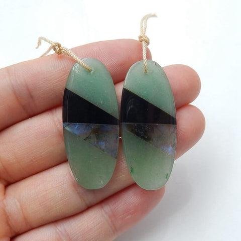 Intarsia of Green Aventurine Obsidian And Labradorite Earring Bead 37x16x4mm 8.8g