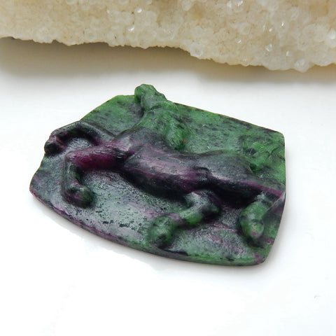 Natural Ruby and Zoisite Carved horse Cabochon 42x33x8mm, 17.6g