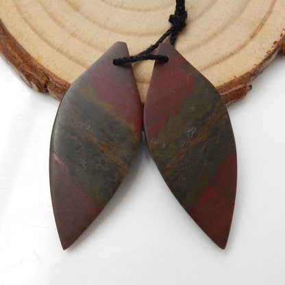 Natural Red Creek Jasper Carved leaf Earring Beads 31x14x5mm, 4.9g