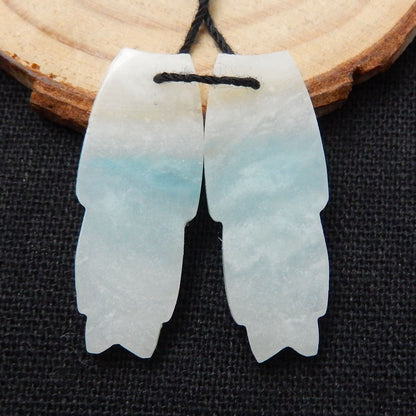 Natural Amazonite Carved Feather Earring Beads 30x20x5mm, 9g