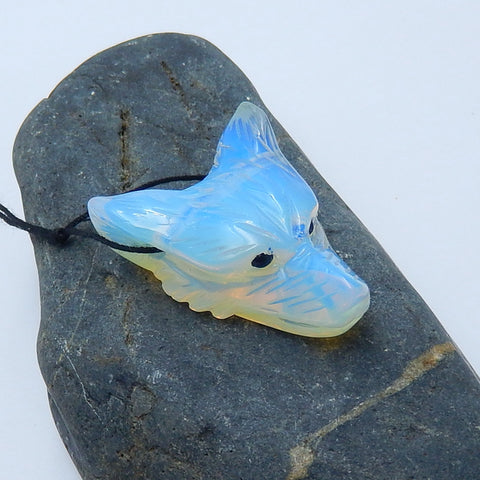 Perle pendentif tête de loup sculptée à la main en opalite, 40x31x15mm, 17.8g