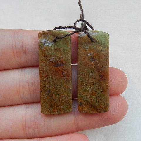 Paire de Boucles d'Oreilles Rectangulaires Percées en Opale Verte Naturelle, 33x12x3mm, 6.3g