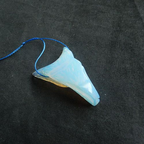 Perle pendentif tête de loup sculptée à la main en opalite, 40x31x15mm, 17.8g