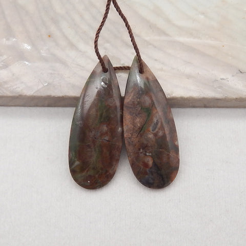 1 Pair Natural Stone Mushroom Jasper Teardrop Gemstone Earring Beads, Drilled Stone Earring Pair, Gemstone For Jewelry DIY Making, 33x13x3mm, 3.6g