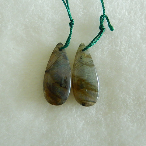 Paire de Boucles d'Oreilles Percées en Labradorite Naturelle 29x13x5mm,6.9g