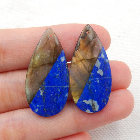 Intarsia of Labradorite and Lapis Lazuli Earring Beads 31x15x4mm, 6g