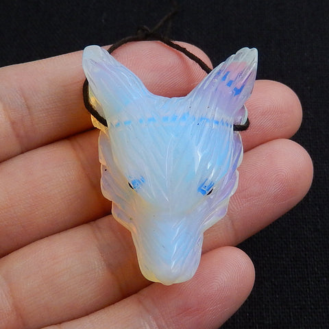 Perle pendentif tête de loup sculptée à la main en opalite, 40x31x15mm, 17.8g