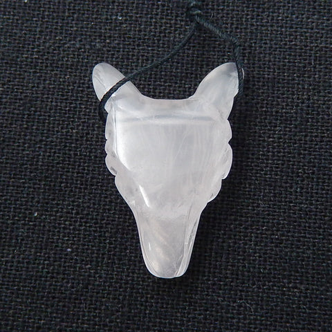 Perle pendentif tête de loup sculptée à la main en quartz rose, 28x20x10mm, 5.3g