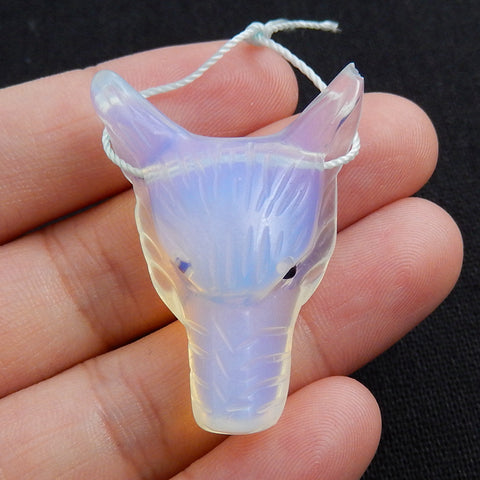 Perle pendentif tête de loup sculptée à la main en opalite, 40x31x15mm, 17.8g