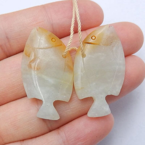 Vente chaude paire de boucles d'oreilles en poisson sculpté Amazonite, pierre pour la fabrication de boucles d'oreilles, 35x19x5mm, 8.7g