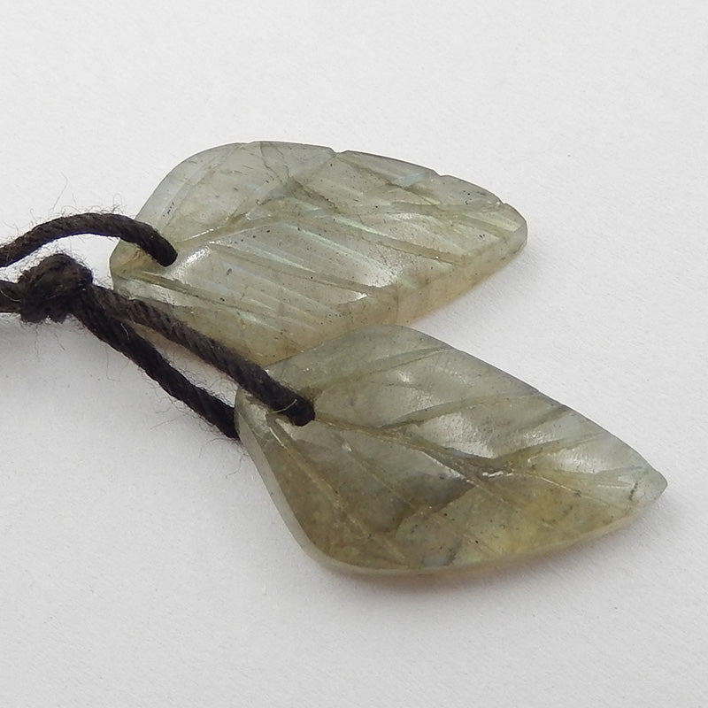 Natural Labradorite Carved leaf Earring Beads 19x11x4mm, 2.4g