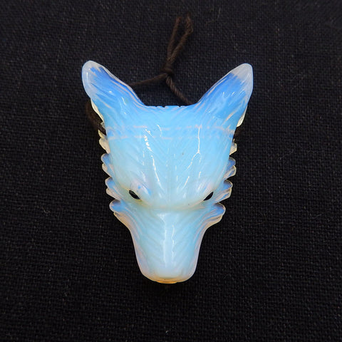 Perle pendentif tête de loup sculptée à la main en opalite, 46x35x13mm, 22.1g