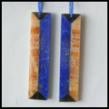 Intarsia of Lapis Lazuli, Sunstone and Obsidian Earring Beads 40x9x3mm, 5.4g