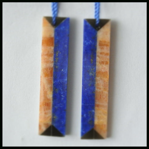 Intarsia of Lapis Lazuli, Sunstone and Obsidian Earring Beads 40x9x3mm, 5.4g