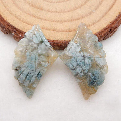 Natural Ocean Jasper Carved wings Earring Beads 26x18x4mm, 4.2g