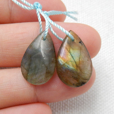 Paire de boucles d'oreilles en forme de larme de Labradorite naturelle, pierre pour la fabrication de boucles d'oreilles, 17x11x4mm, 2.5g