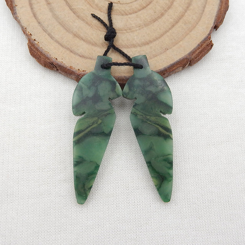 Natural African Jade Carved leaf Earring Beads 40x13x4mm, 5.5g