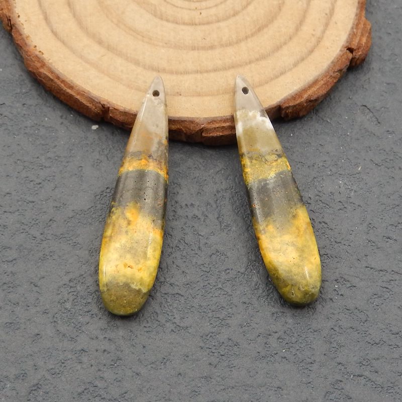 Bumble Bee Stone Teardrop Earrings 石对制作耳环，37x12x7mm，6.2g