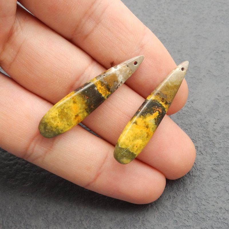 Bumble Bee Stone Teardrop Earrings 石对制作耳环，37x12x7mm，6.2g