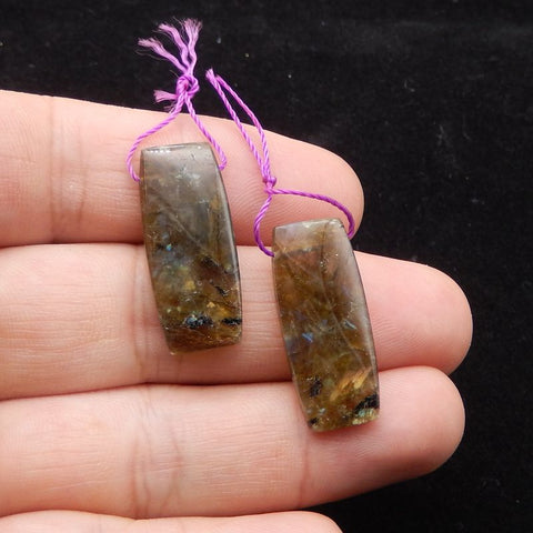 Paire de boucles d'oreilles en labradorite, 27 x 12 x 5 mm, 7,07 g