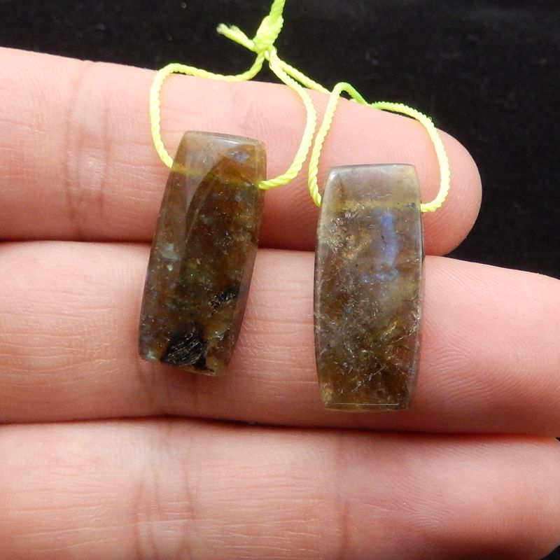 Paire de boucles d'oreilles en labradorite, 27 x 12 x 5 mm, 7,07 g