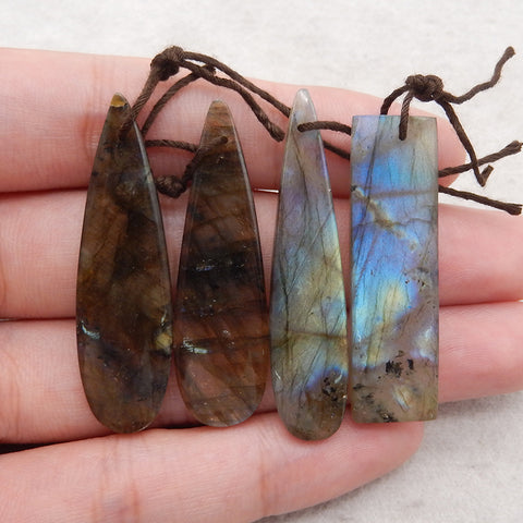 4PCS Natural Flash Labradorite Gemstone Earrings, Gem Jewelry Gift, Customized Gemstone Earring, 42×12×4mm,48×11×4mm,18.6g