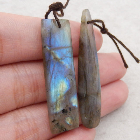 4PCS Natural Flash Labradorite Gemstone Earrings, Gem Jewelry Gift, Customized Gemstone Earring, 42×12×4mm,48×11×4mm,18.6g