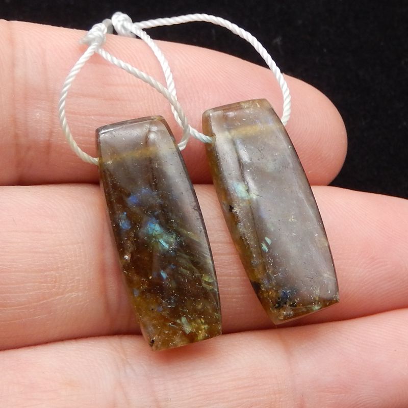 Paire de boucles d'oreilles en labradorite, 27 x 12 x 5 mm, 7,07 g