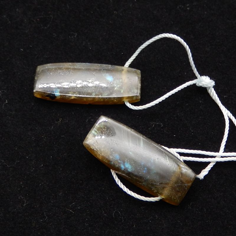 Paire de boucles d'oreilles en labradorite, 27 x 12 x 5 mm, 7,07 g