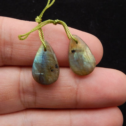 Paire de boucles d'oreilles en forme de larme de labradorite de forage naturel 16X13X4mm, 2.7g