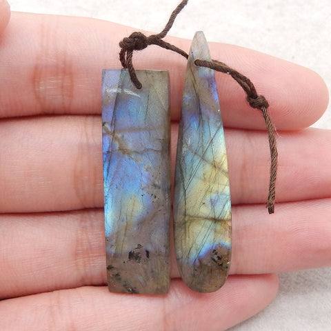 4PCS Natural Flash Labradorite Gemstone Earrings, Gem Jewelry Gift, Customized Gemstone Earring, 42×12×4mm,48×11×4mm,18.6g