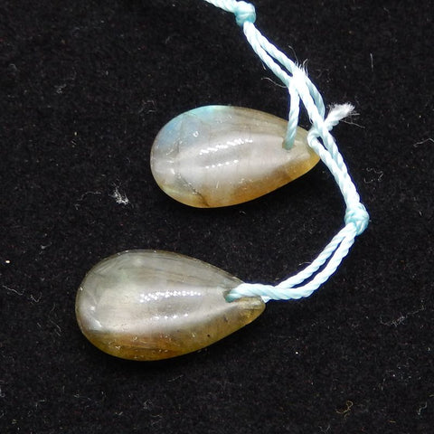 Paire de boucles d'oreilles en forme de larme de labradorite de forage naturel 16X13X4mm, 2.7g