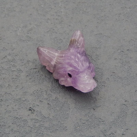 Natural Amethyst Carved Wolf Head Pendant Bead,23×17×9mm, 3.9g